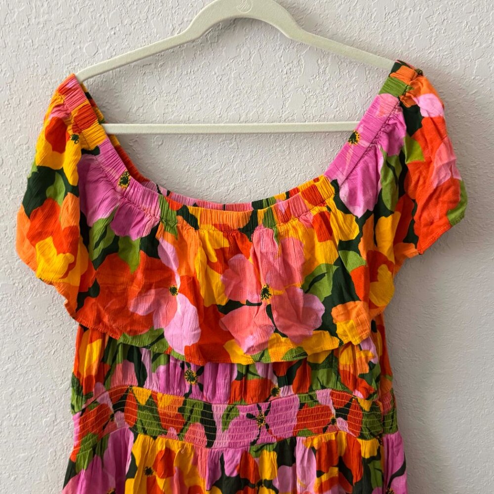 Floral Off-Shoulder Maxi Dress in Pink & Orange - Picture 2 of 6